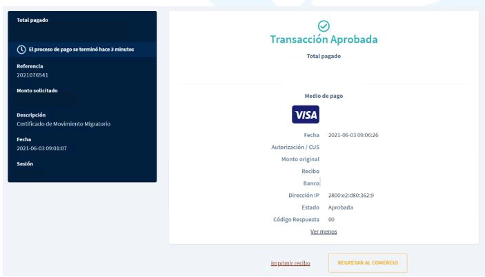 Credit Card payment receipt
